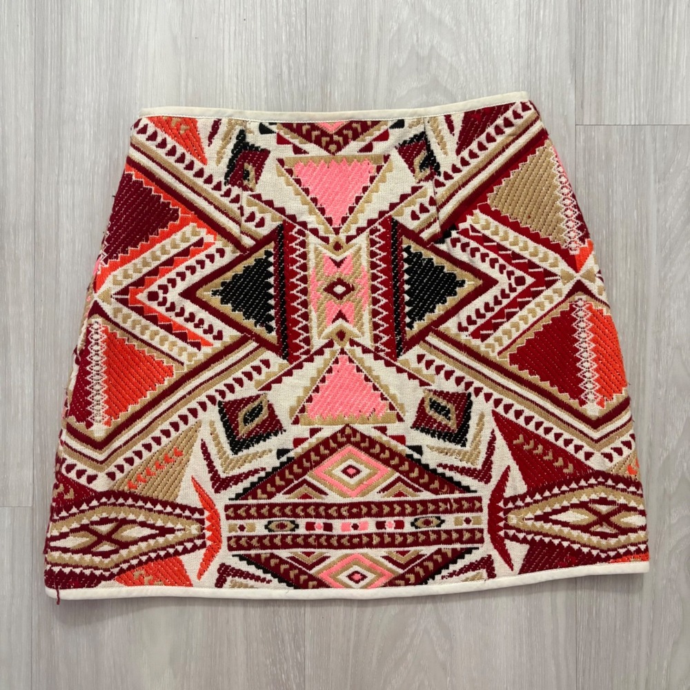 Topshop Women Skirt Mini Aztec Geometric Tapestry MultiColor Woven Festival US 4 - Picture 3 of 11